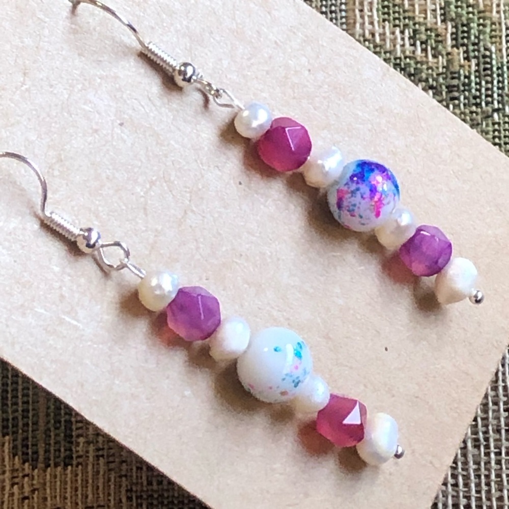 Handcrafted genuine almandine garnet and pearl dangle earrings